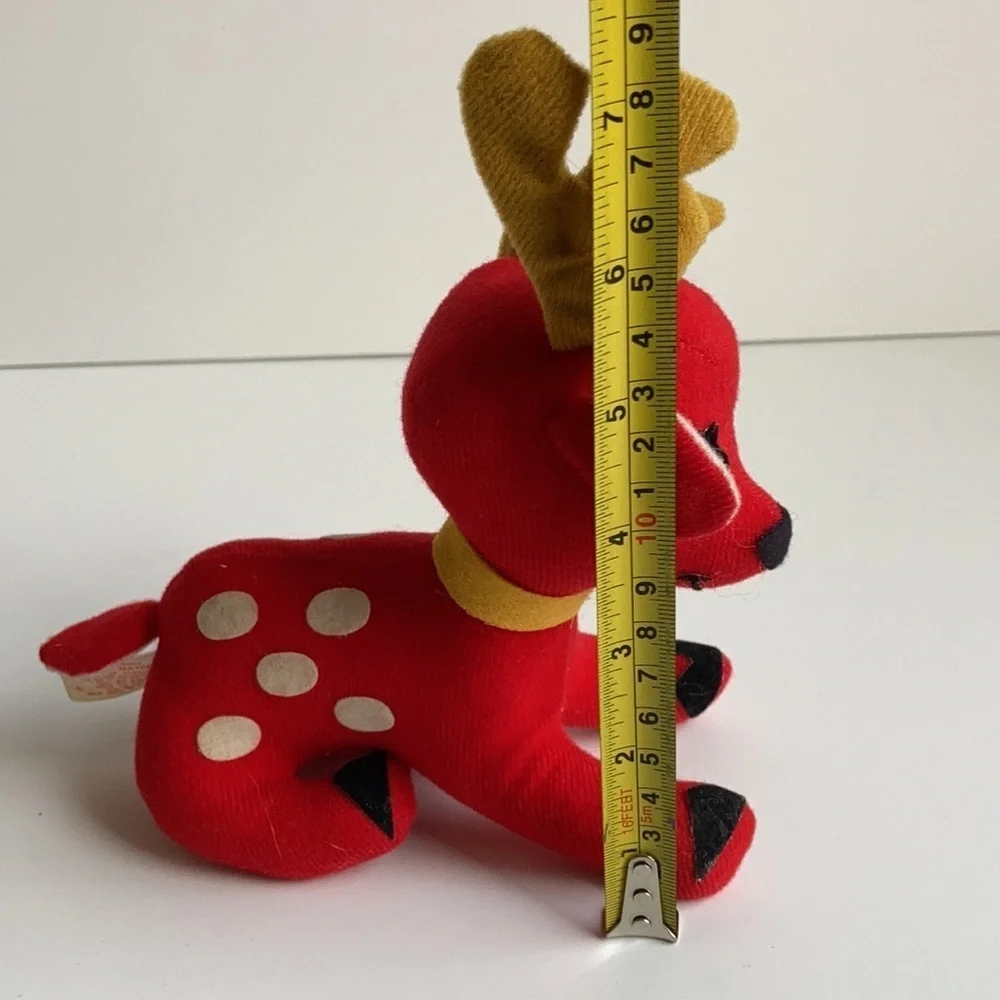 Vintage Fun World, Inc. Taiwan stuffed red reindeer white spots Christmas